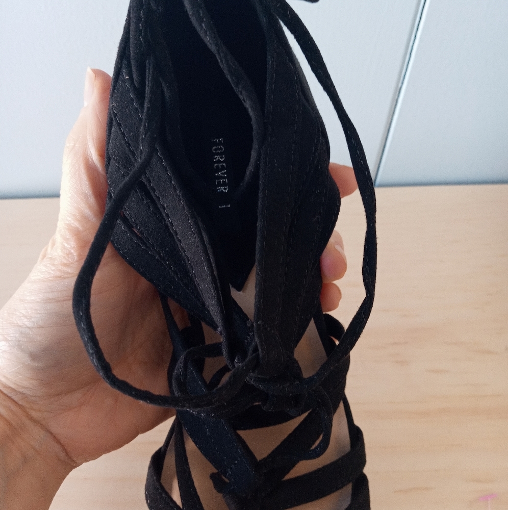 NWT Forever 21 Lace Up Black High Heels 6.5 - Picture 6 of 10